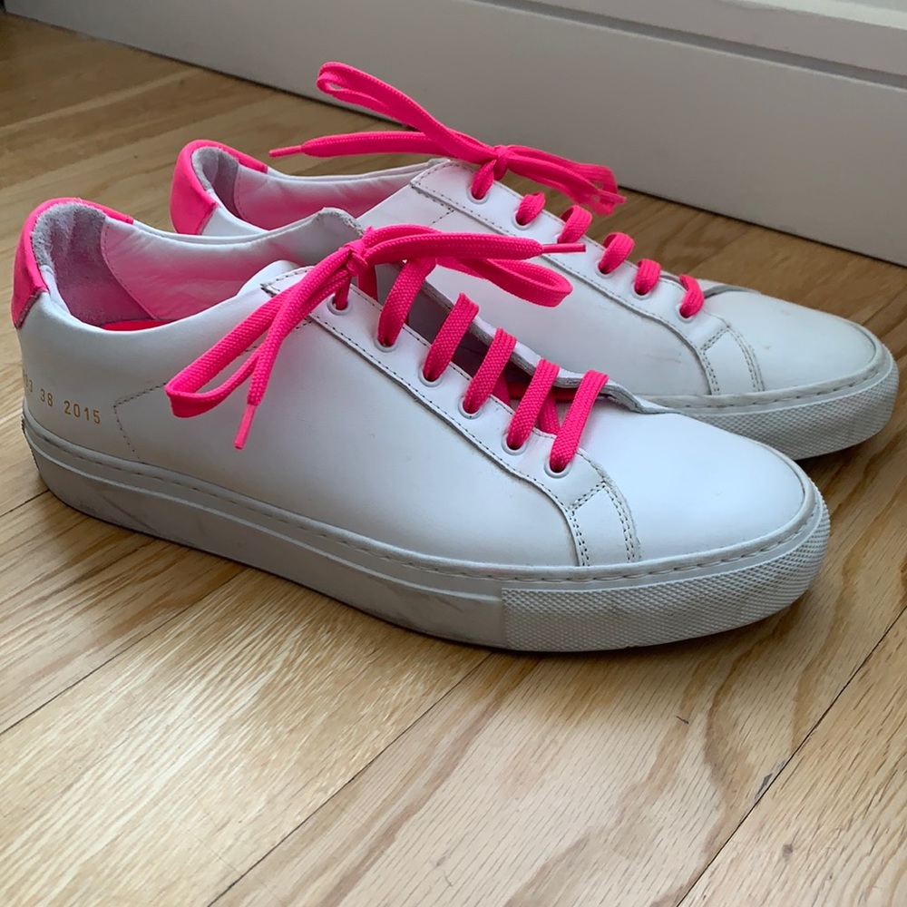 Common Projects in white and pink